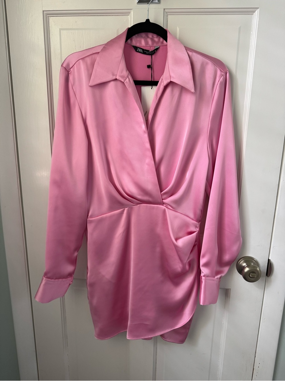Zara Pink Satin Draped Wrap-Style Mini Dress